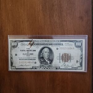 1929 $100 Bill Federal Reserve Note Bank of Cleveland, Ohio